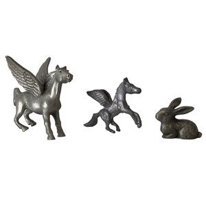Rawcliffe Pewter Winged Horse Pegasus Bunny Rabbit Figurines Lot of 3 VTG